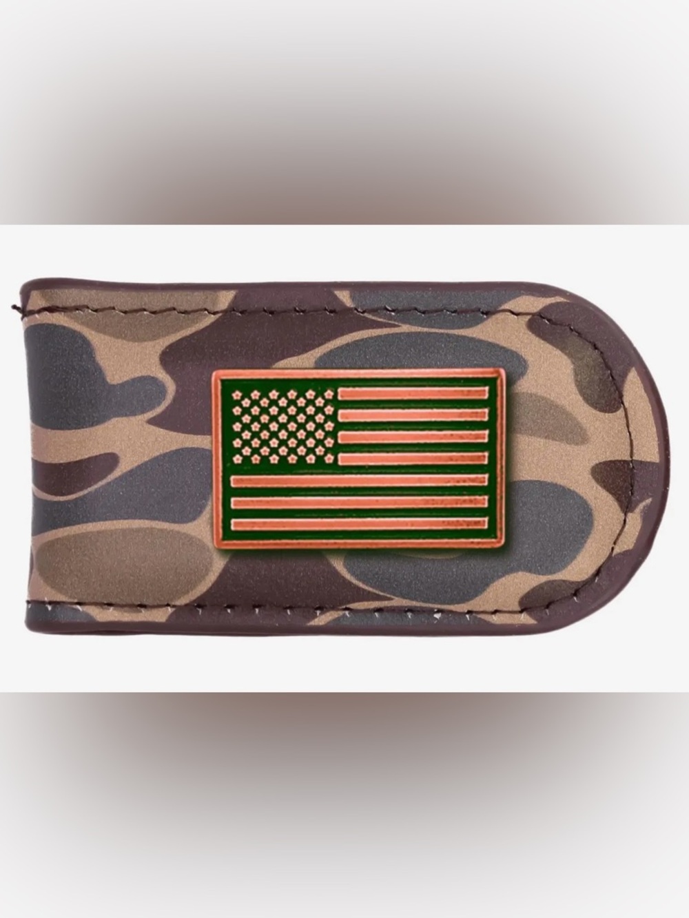 Leather Camo Money Clip with American Flag Accent